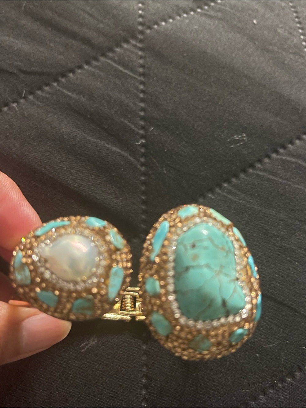 Gold-Tone Turquoise & Pearl  Bangle 
- Elegant Women’s Jewelry